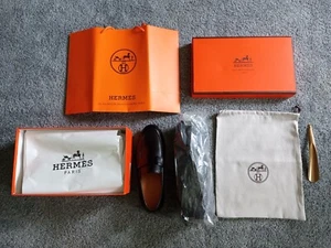 Hermes Paris Mocassin Loafers Size 42 A Black Leather New with Box - Picture 1 of 23