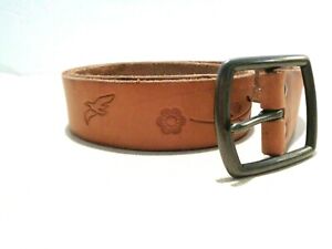 Old Navy Women's S Light Brown Leather Belt Floral Tooled Birds Cut Out Boho 