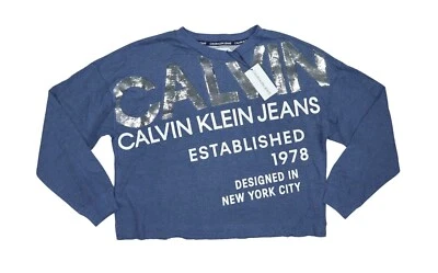 Sudadera para mujer Calvin Klein con logotipo de lentejuelas gráfico longitud corta nueva con etiquetas lavado a la piedra Foto 1 de 2