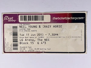 Neil Young & Crazy Horse Ticket LG Arena Complete Birmingham 11th June 2013 - Picture 1 of 12