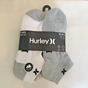 Nuevo paquete de 6 calcetines acolchados de corte bajo Hurley para hombre 8-12 blanco/negro/gris absorbente - Imagen 1 de 6