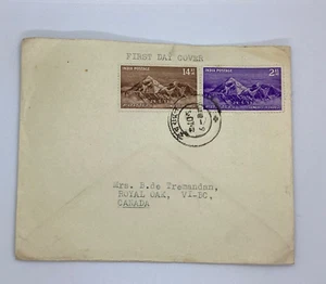 India FDC 1953 Conquest of Everest Dual Stamps Sent by Gvmnt Treasurer to CAN - Picture 1 of 2