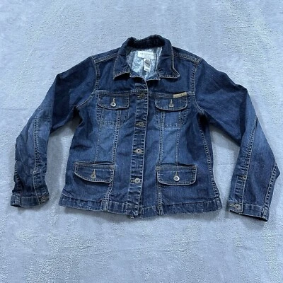 Chaqueta de mezclilla Liz Claiborne para mujer pequeña mediana Jean botones algodón bolsillos Y2K Foto 1 de 4