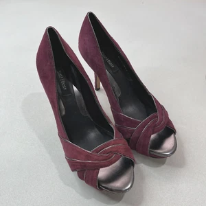 White House Black Market Shoes Womens 7 M Burgundy Suede Leather Cherry Pumps - Picture 1 of 13