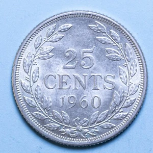 LIBERIA 25 CENTS 1960 FDC ARGENTO SILVER NUMISMATICA COLLECTION MONETE COIN - Imagen 1 de 2