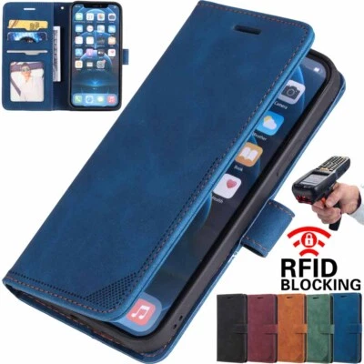 For iPhone 15 14 13 12 11 XS XR SE 8 7 6 Wallet Leather Case Cover RFID Blocking - Image 1 of 4