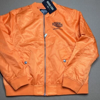 Chaqueta de bombardero Harley-Davidson 120 aniversario naranja grande para mujer Foto 1 de 4