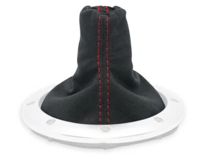 FOR AUDI TT MK1 8N 98-06 GEAR SHIFT BOOT GAITER BLACK ALCANTARA STITCHING RED - Picture 1 of 4