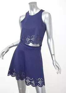 LOVERS + FRIENDS Womens Navy Scalloped Crop Top+Skirt Co-Ord Set S NEW NWT - Picture 1 of 4