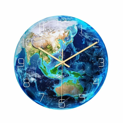 Wall Clocks Home Decors Fluorescent Luminous Acrylic 3D Earth Modern Furnitures Cover