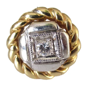Vintage 14k Yellow & White Gold Diamond Tie Tack Lapel Pin Stud Clasp 585 Au - Picture 1 of 2
