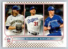 2022  Topps #204 NL ERA Leaders  Burnes / Scherzer / Buehler
