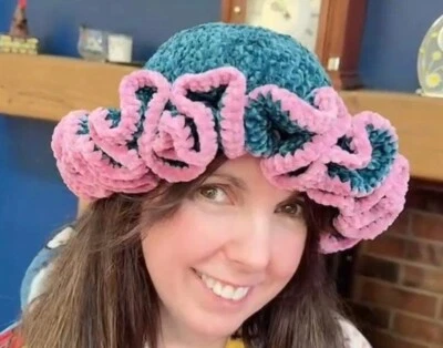 Beautiful Chunky Chenille Ruffle Hat Crochet Pattern Suitable for beginner - Image 1 of 3