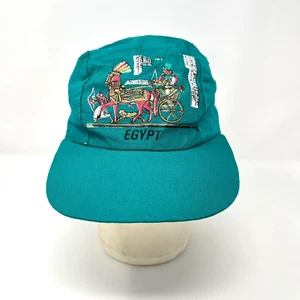 Vintage “Egypt” Five Panel Souvenir Hat Cap Teal/Turquoise w/ Graphic Egyptian - Picture 1 of 9