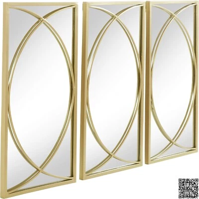 Leonique Wand Deko Glas Spiegel NOYON 3er-Set Metall Gold 60x91x2cm - Bild 1 von 4