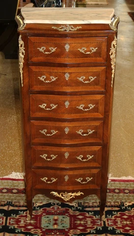 Louis XV French Style Marble Top Bronze Mounted Dresser Lingerie Chest Semainier Cover