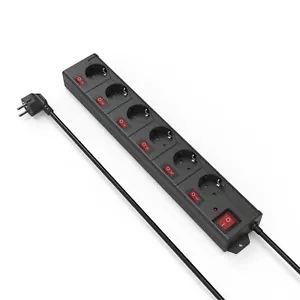 Hama Steckdosenleiste 6-fach einzeln schaltbar 90° Schuko Wandmontage 1,4m Schw. - Bild 1 von 7
