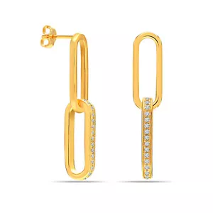 14K Gold-Plated Zirconia Link Stud Drop Earrings Women for 925 Sterling Silver - Picture 1 of 6