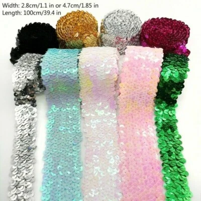 Scintillante Paillettes Fascia Elastica Nastro Lucido Orlo Fai Cucito Materiale - Immagine 1 di 4