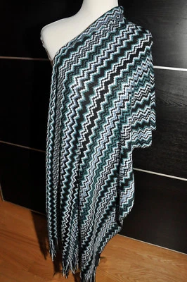 AUTÉNTICO NUEVO $250 MISSONI XL Tejido Mezcla de Lana Azul Bufanda Envoltura 22"X76" Hecho en Italia Foto 1 de 4