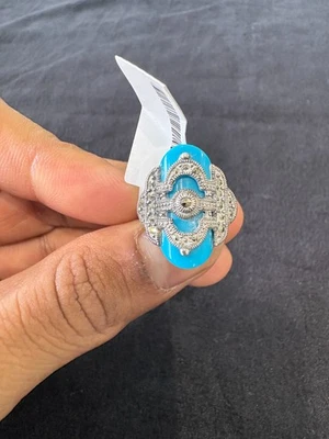 925 Sterling Silber Vintage Türkis Statement Ring Größe 7 SR0702 - Bild 1 von 4