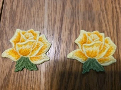 ROSE Yellow Flower Plant Floral Roses Pedals Gardening Sew-On Patch - Image 1 of 3