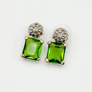Vintage Green Glass Earrings Square Design St Patricks Day Party Parade Festive - Picture 1 of 3