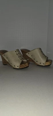 Wooden Wedge Sandals with Leather Upper Women's Size 6 - Image 1 of 4