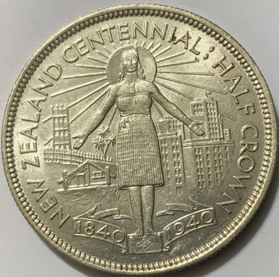 1940 New Zealand Centennial Silver Half Crown AU-BU - Image 1 of 4