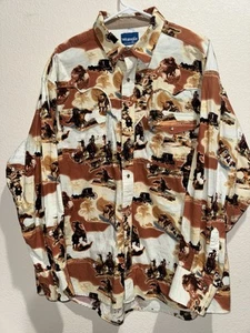 Vintage Wrangler Western Hemd Herren XL Pearl Snap 90s Baumwolle AOP Cowboy Roping - Bild 1 von 5