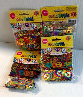 LOTE de 4 Paquetes - Flor Grande Fiesta Hippie Años 60/Letrero de la Paz/Confeti Tie Dye Foto 1 de 4