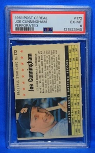 1961 POST CEREAL # 172 Joe Cunningham PSA 6 EX-MT #121923940 St. LOUIS CARDINALS - Picture 1 of 2