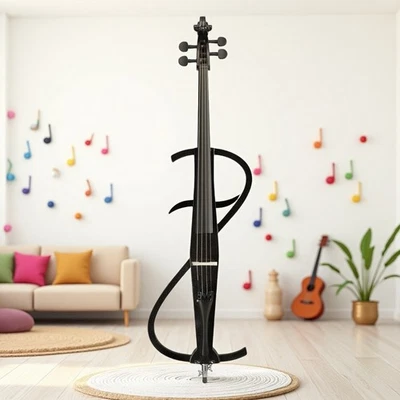 Juego de violonchelo eléctrico de tamaño completo 4/4 para principiantes - acabado de piano, forma de S y negro Foto 1 de 4