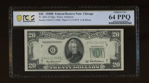 DBR 1950-B $20 FRN Chicago Fr. 2061-G PCGS-B 64 PPQ Serial G64131309B - Picture 1 of 2