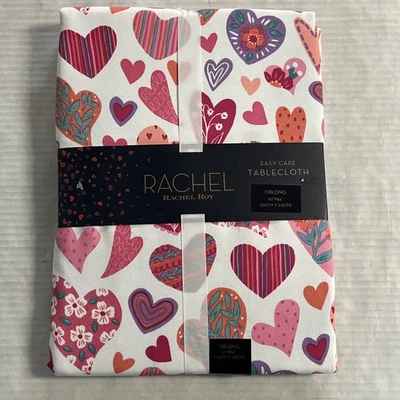 Rachel Roy Tablecloth White Mixed Artsy Heart Print 60x84 Valentines Day Love - image 1 of 4