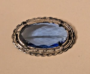 Antike Vintage Brosche aus blauem Glas mit Slvertone um 1920 - Bild 1 von 8