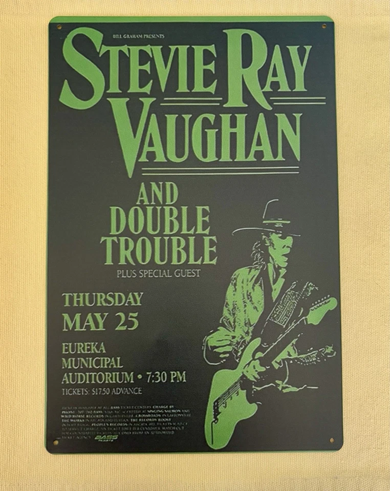 New Metal Reproduction Of A Vintage Stevie Ray Vaughn Concert Poster Wall Art - Image 1 of 4