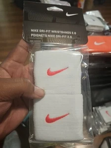 Nike Wristbands 2-Pack White  With Pink  Swoosh - Picture 1 of 1