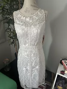 Sue Wong Dress Size 10 White Lace Embroidery Sheath Party cocktail New Tags - Picture 1 of 9