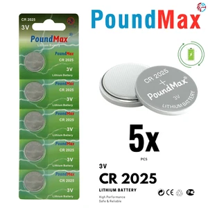 PoundMax CR2025 Batteries 3v Lithium Button Cell Battery Combo Pack - 5 Count - Picture 1 of 13