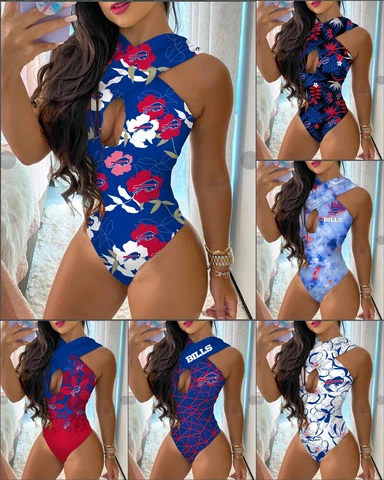 Buffalo Bills One Piece Sexy Halter Swimsuit Womens High Waisted Bathing Suit Cover