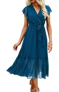 BTFBM Womens Summer Bohemian Floral Casual Wrap V Neck Midi Dress Small NO BELT - Picture 1 of 7