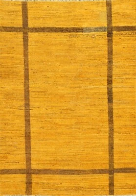 GOLD Bordered Modern Gabbeh Kashkoli Oriental Area Rug Hand-knotted 5'x6' Carpet - Image 1 of 4