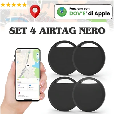 Set 4 AirTag Kit Nero Compatibile Apple Iphone Localizzatore Smart GPS Oggetti - Immagine 1 di 4