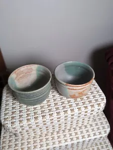 Set Of 2 Stoneware Art Pottery Hug Mugs Artist Signed Multicolor - Picture 1 of 11