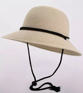 Wide Brim Beach Hat Women's, Wind Lanyard, UPF Summer - light tan medium - Picture 1 of 3