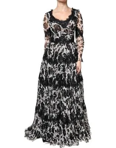 Dolce&Gabbana Women Black Dress Silk Floral Lace A-Line Maxi Ball Gown Sz IT 40 - Picture 1 of 8