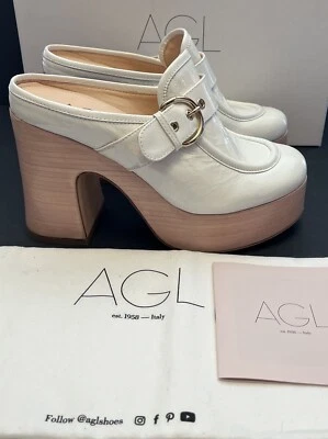 Zueco mula plataforma charol texturizado blanco AGL Sista Moc NUEVO $665 talla 39 Foto 1 de 4