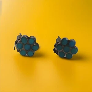 Gorgeous Antique 950 Silver Sleeping Beauty Turquoise Clip On Earrings - Picture 1 of 7