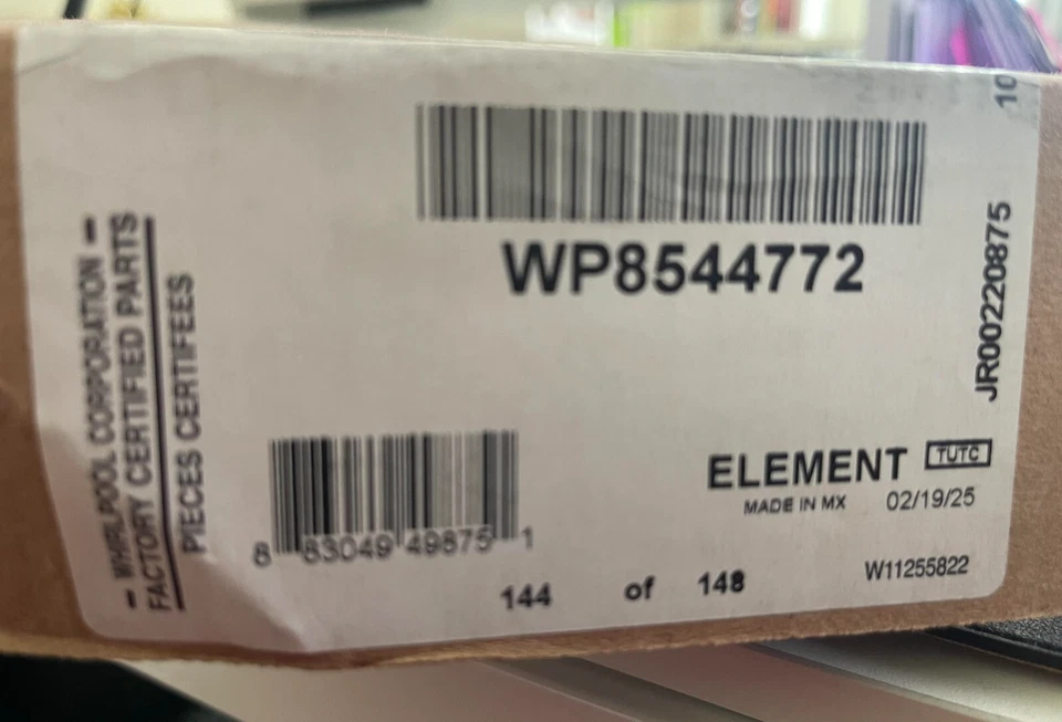 Elemento aquecedor secador WP8544772 Whirlpool Kenmore NOVO FABRICANTE DE EQUIPAMENTO ORIGINAL - Imagem 1 de 1